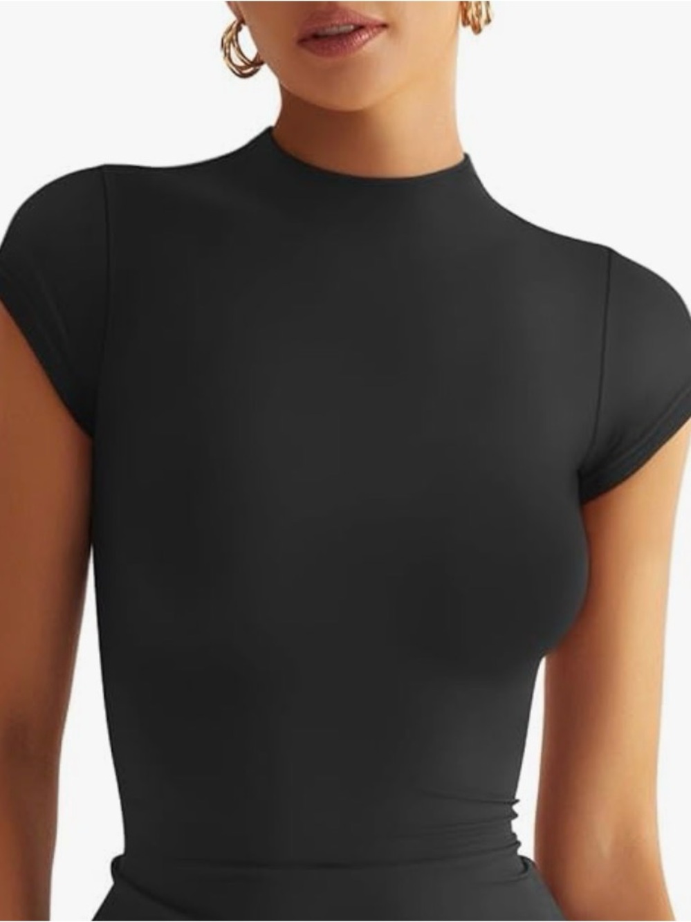 Double lined Stretch Cap Sleeve mock neck black crop top